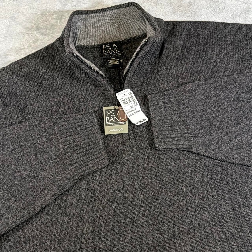 NWT Y2K Vintage Jos. A. Bank Lambswool Quarter Zip Sweater | Charcoal Gray | XXL